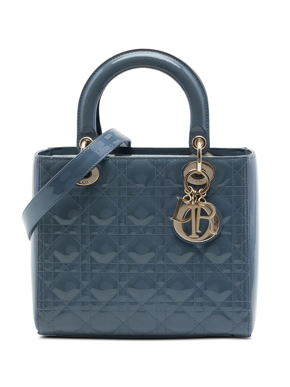 Christian Dior Pre-Owned 2019 Medium Patent Cannage Lady Dior satchel - Blue