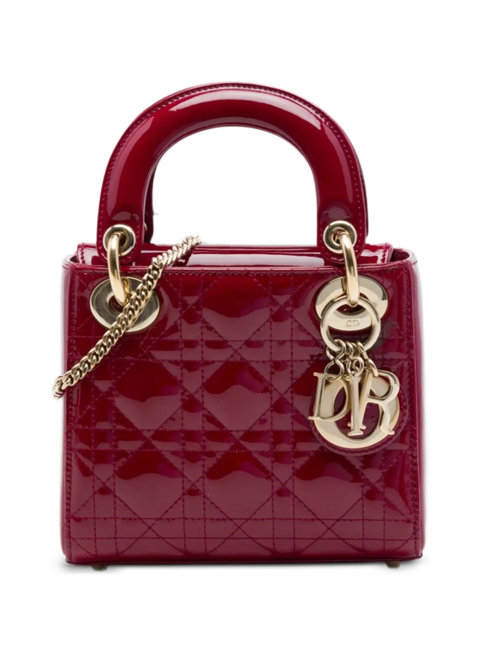Christian Dior Pre-Owned 2017 Mini Patent Cannage Lady Dior satchel - Rosso