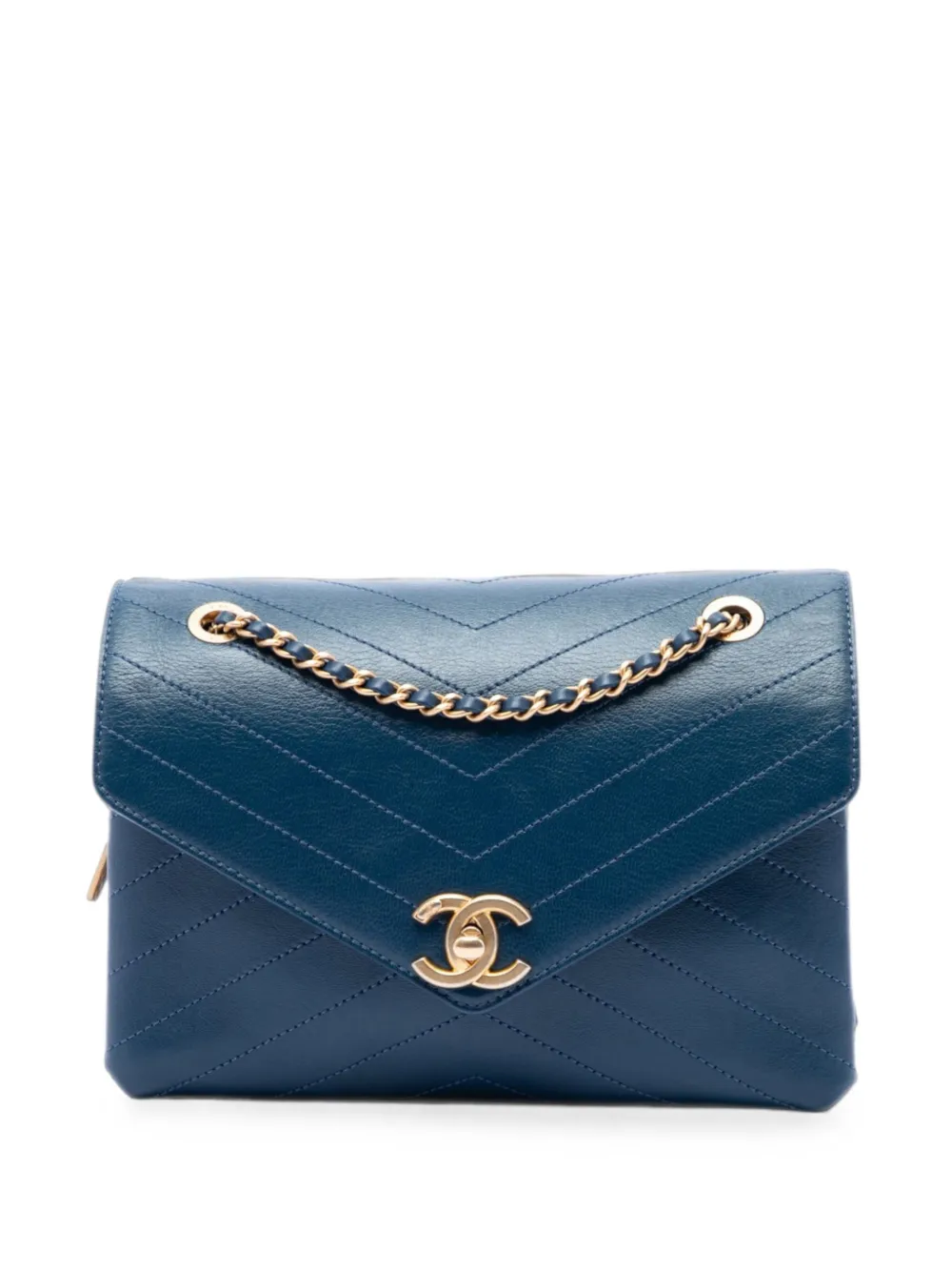 CHANEL Pre-Owned 2018 Small Chevron Lambskin Stitched Envelope Flap shoulder bag - Blu