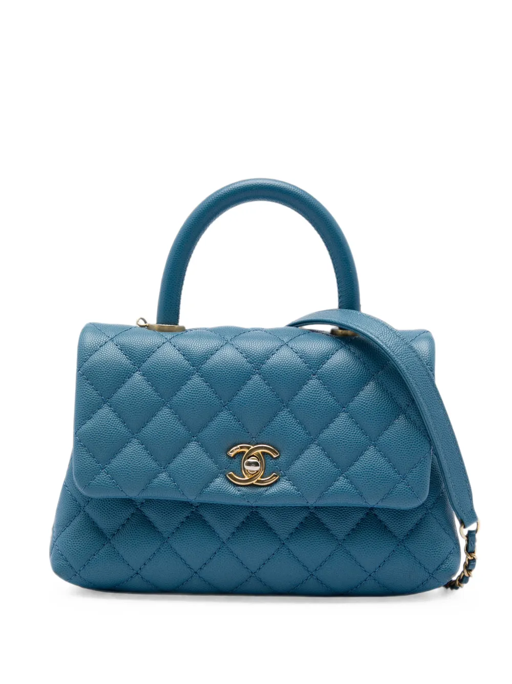 CHANEL Pre-Owned 2018 mini Coco Satchel-Tasche aus Kaviarleder - Blau
