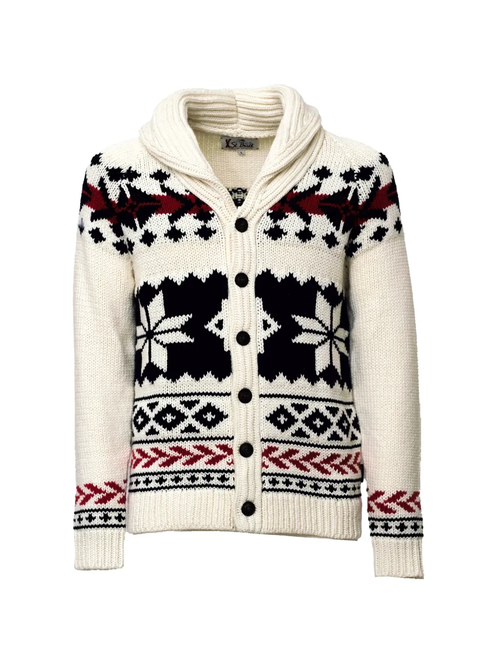 MC2 Saint Barth archer cream cardigan in a wool and cashmere blend with a Nordic motif Beige