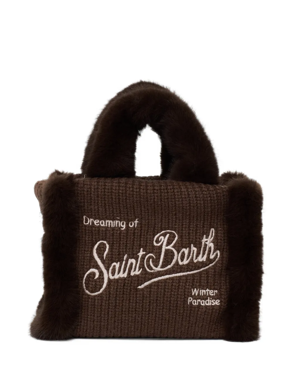 MC2 Saint Barth brown mini Vanity bag in ribbed faux shearling with faux fur handles Bruin
