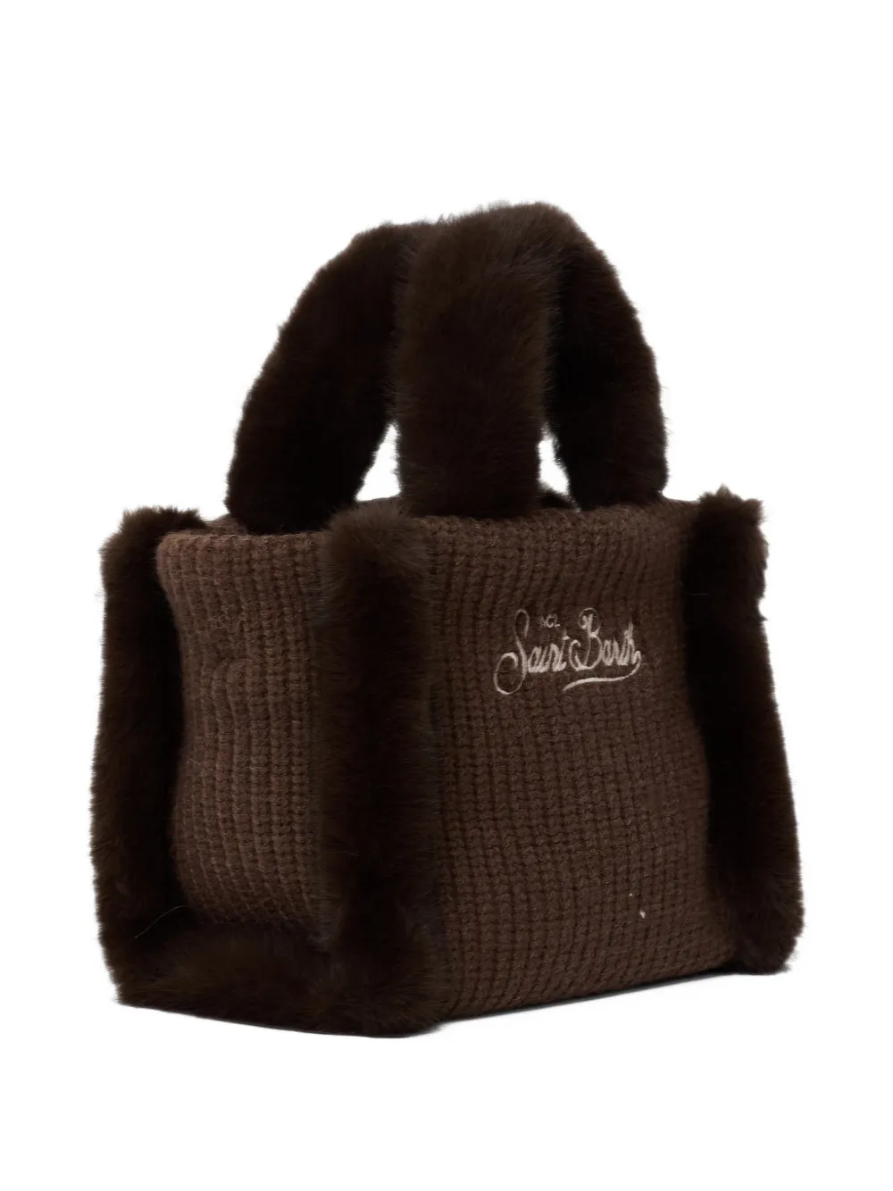 MC2 Saint Barth brown mini Vanity bag in ribbed faux shearling with faux fur handles Bruin