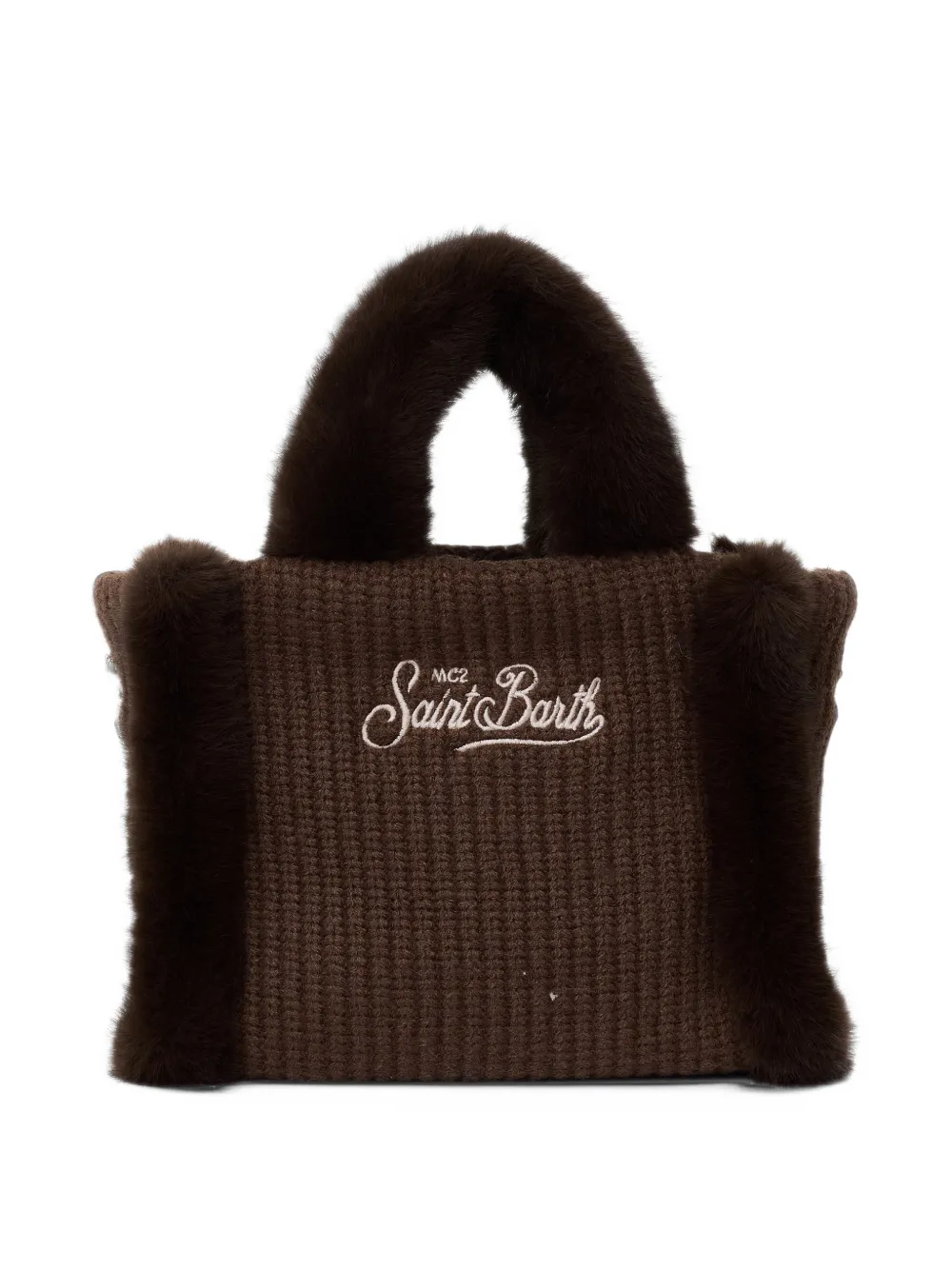 MC2 Saint Barth brown mini Vanity bag in ribbed faux shearling with faux fur handles Bruin