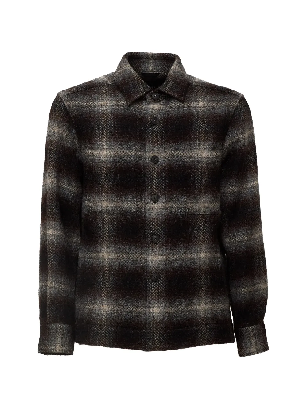 Xacus Moon Check-pattern Wool Shirt In Black