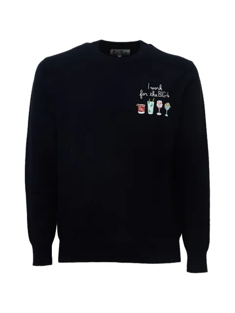 MC2 Saint Barth Nnavy blue Heron Light wool and cashmere blend crewneck sweater with Big 4 embroidery