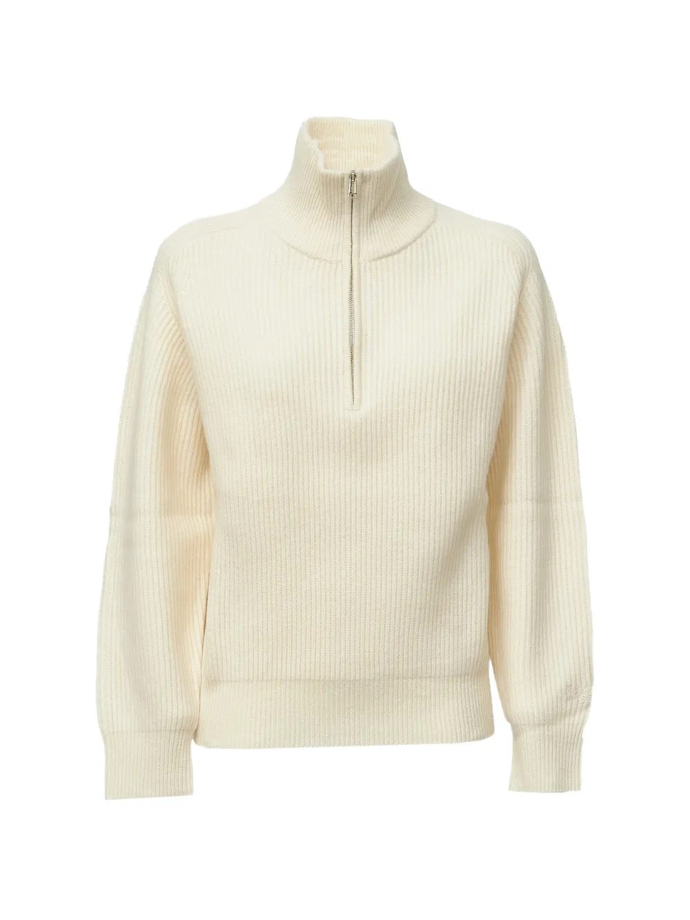 MC2 Saint Barth Isalyn gebroken witte wollen gebreide trui met halve rits Beige