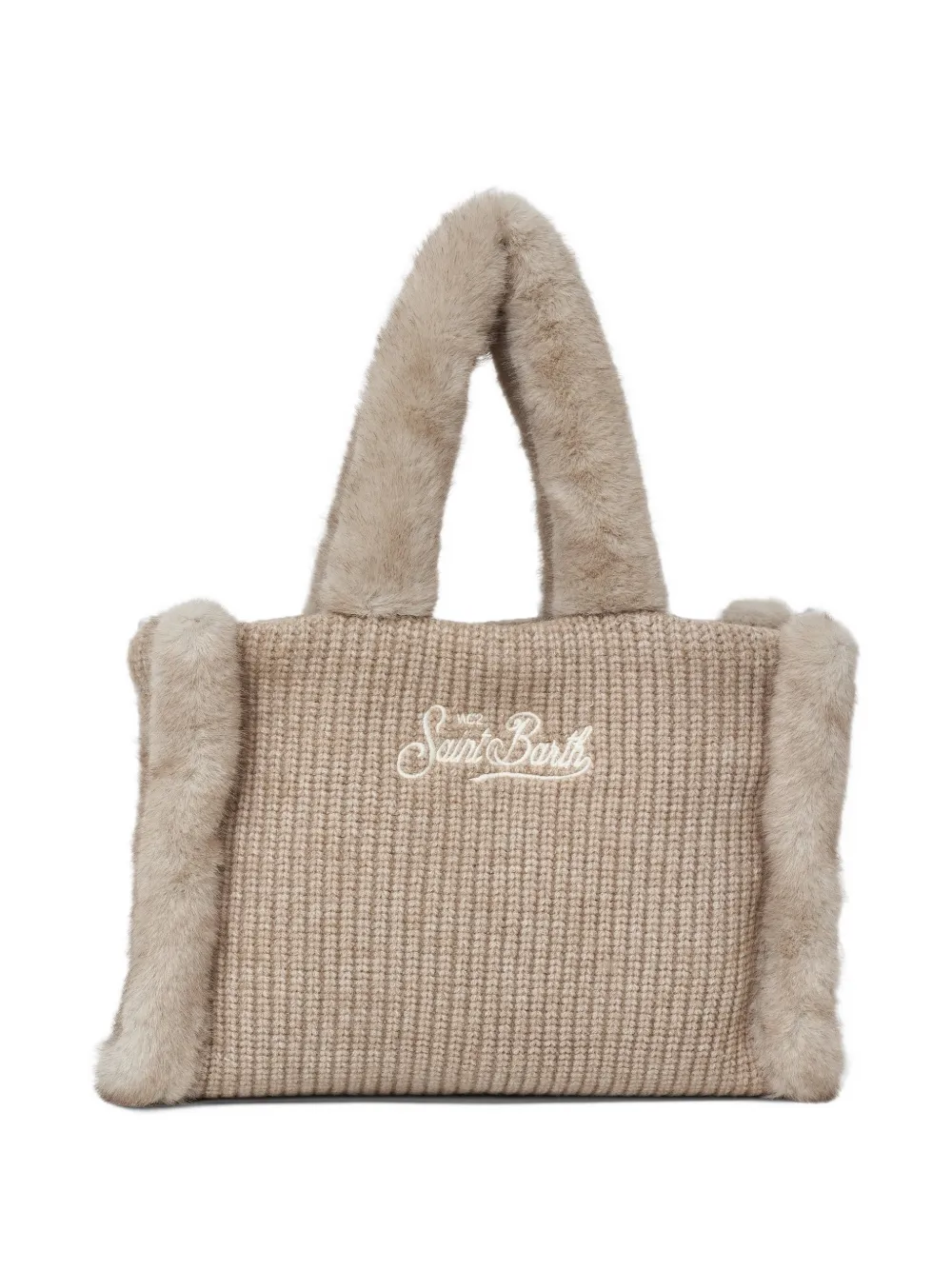 MC2 Saint Barth beige Colette ribbed faux-shearling handbag with logo embroidery