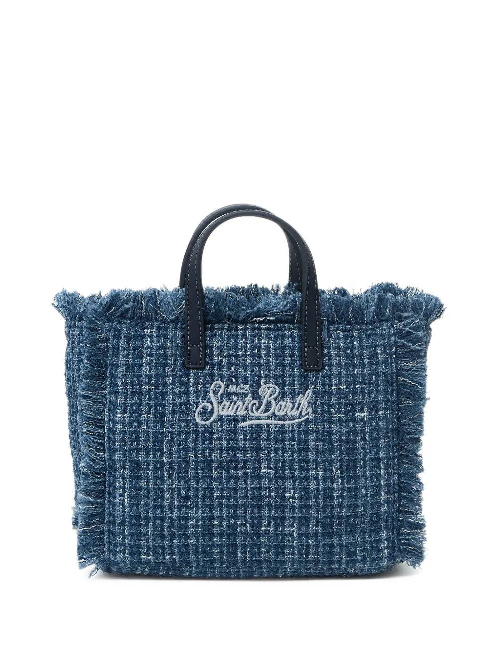 MC2 Saint Barth Vanity tweed mini-shopper met franje Blauw