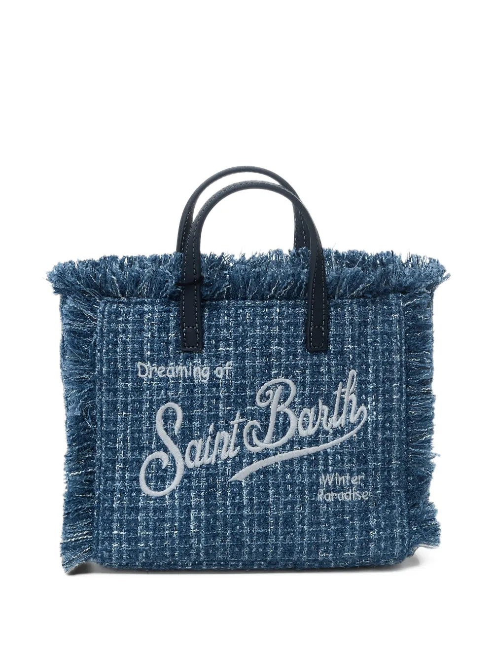 MC2 Saint Barth Vanity tweed mini-shopper met franje Blauw