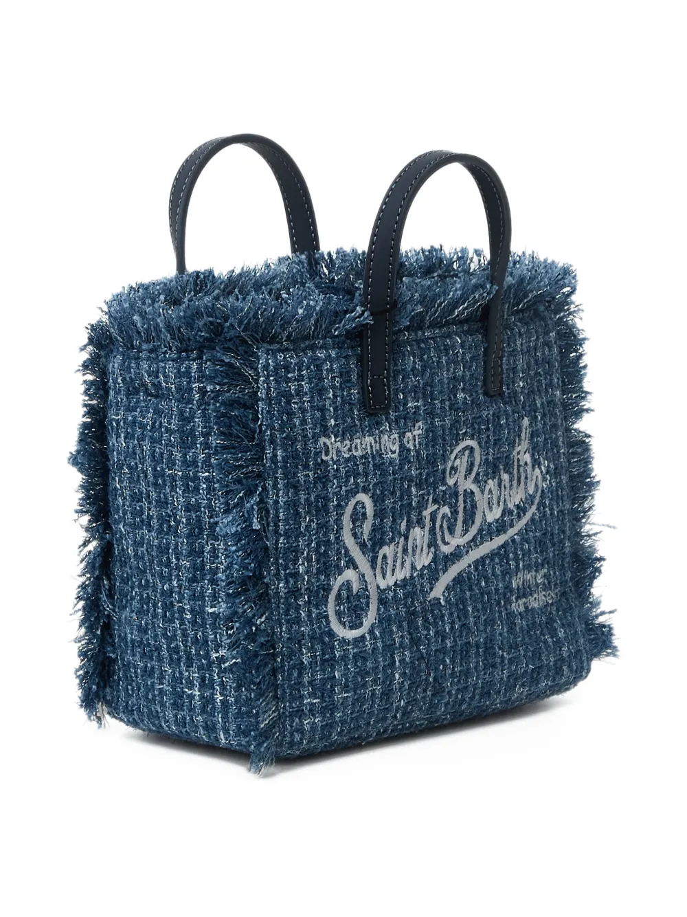 MC2 Saint Barth Vanity tweed mini-shopper met franje Blauw