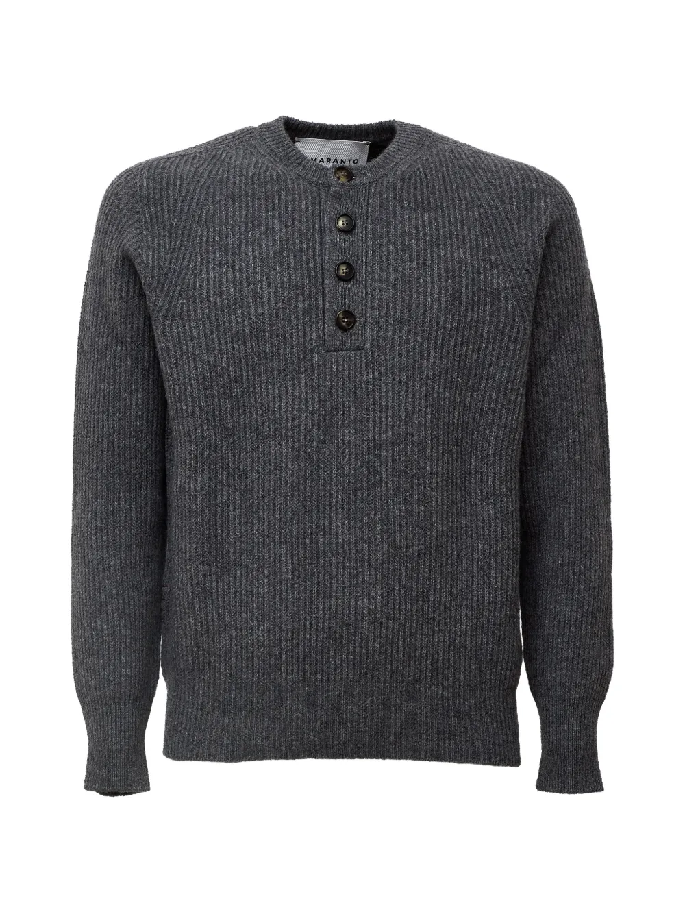 Amaranto Ribbed-knit Henley Sweater In Grey