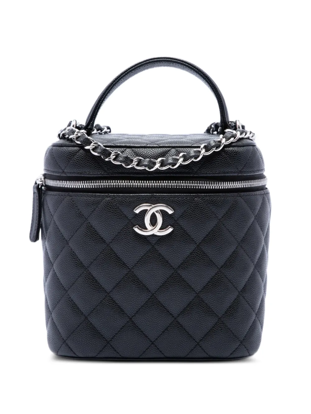 CHANEL Pre-Owned 2021-2026 CC Quilted Caviar Top Handle Vanity with Chain satchel - Nero