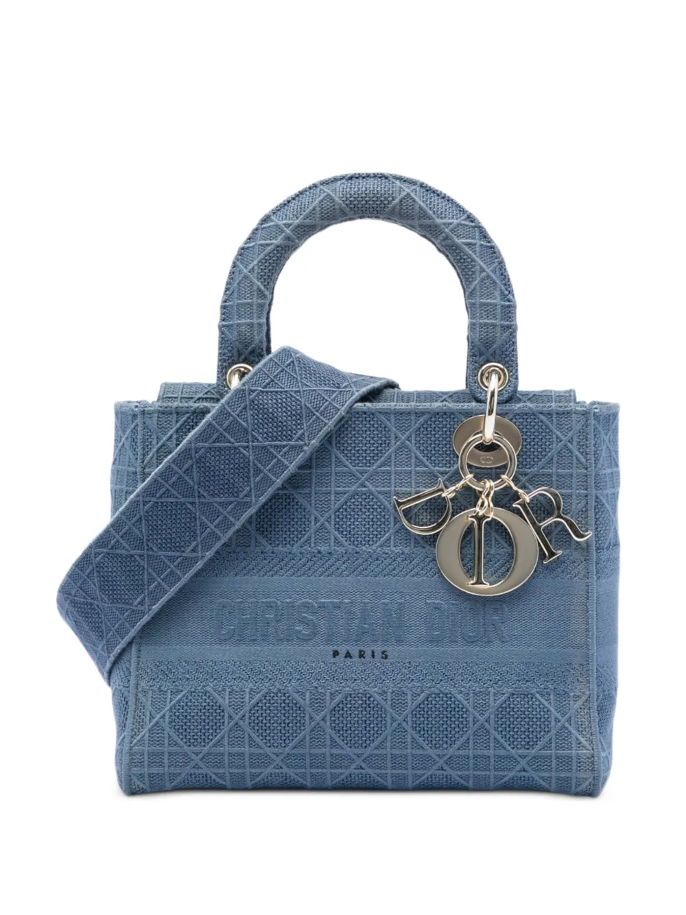 Christian Dior Pre-Owned 2020 mittelgroße Cannage Lady D Lite Satchel-Tasche aus Canvas - Blau