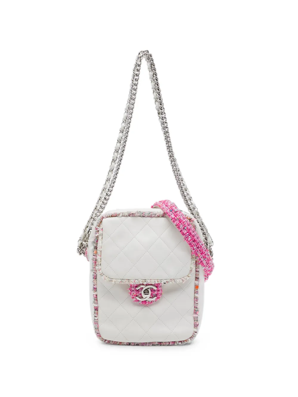 CHANEL Pre-Owned 2019 Quilted Lambskin and Tweed Elegant satchel - Weiß