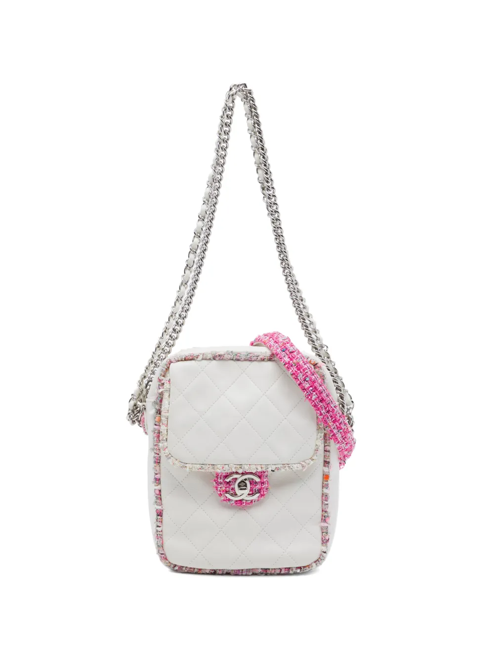 CHANEL Pre-Owned 2019 Quilted Lambskin and Tweed Elegant satchel - Bianco