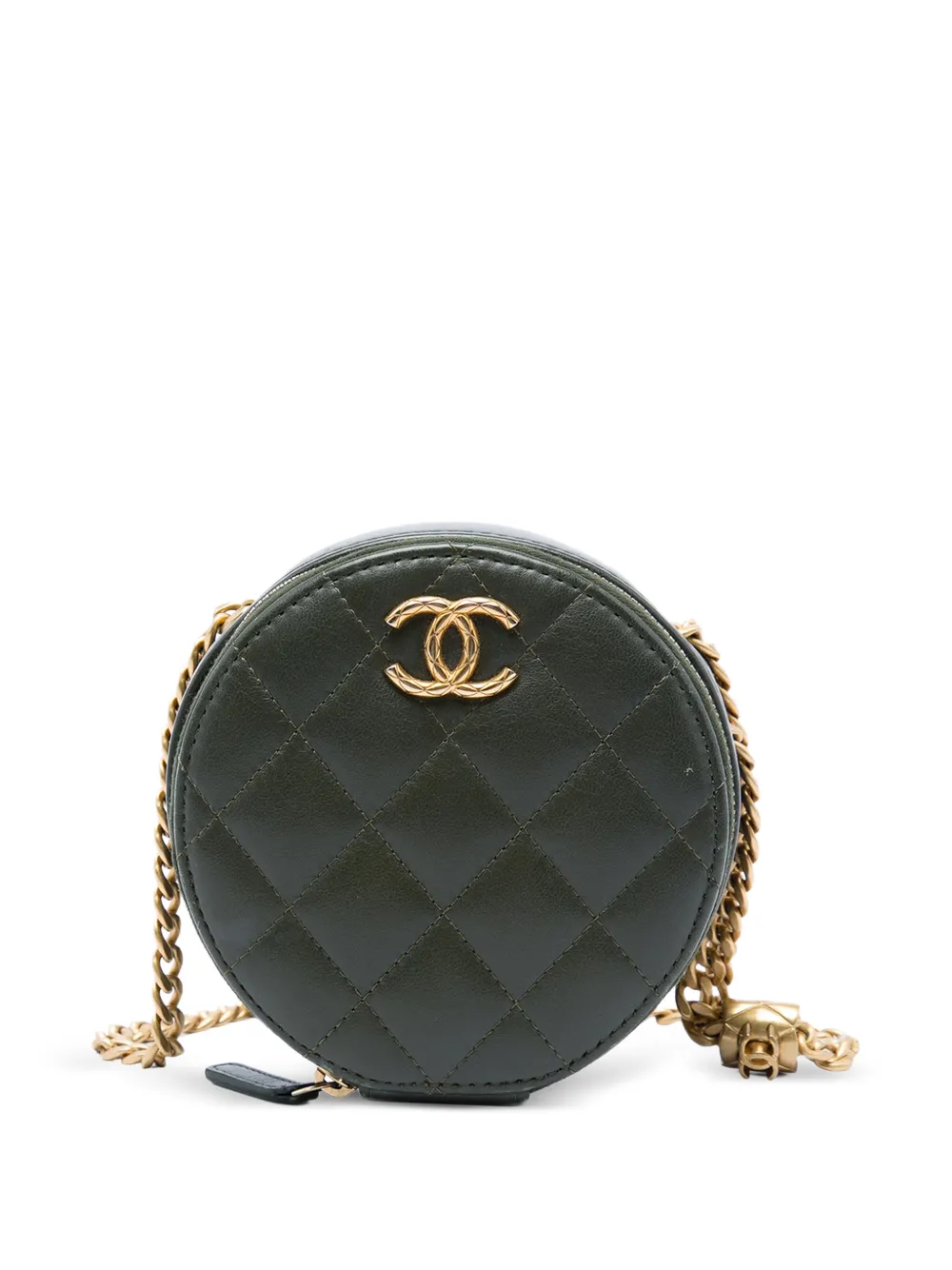 CHANEL Pre-Owned 2021-2026 CC Quilted Lambskin Round Clutch with Chain crossbody bag - Verde