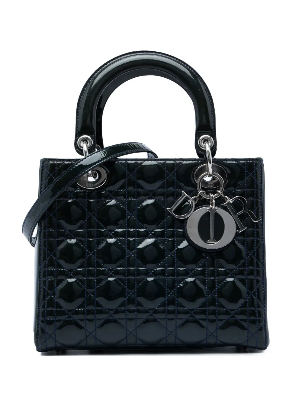 Christian Dior Pre-Owned 2010 Medium Patent Cannage Lady Dior satchel - Blau