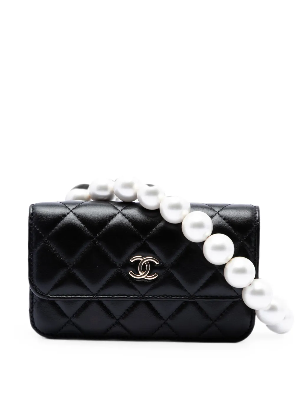 CHANEL Pre-Owned 2020 Quilted Lambskin Maxi Pearls Clutch With Chain crossbody bag - Schwarz