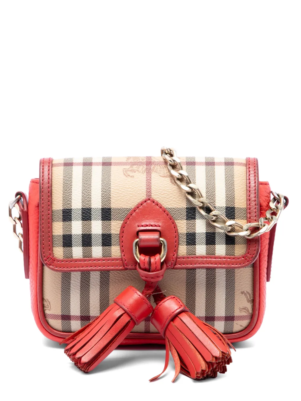 Burberry Pre-Owned 2010-2017 Mini Haymarket Check Coated Canvas Tassel crossbody bag - Toni neutri