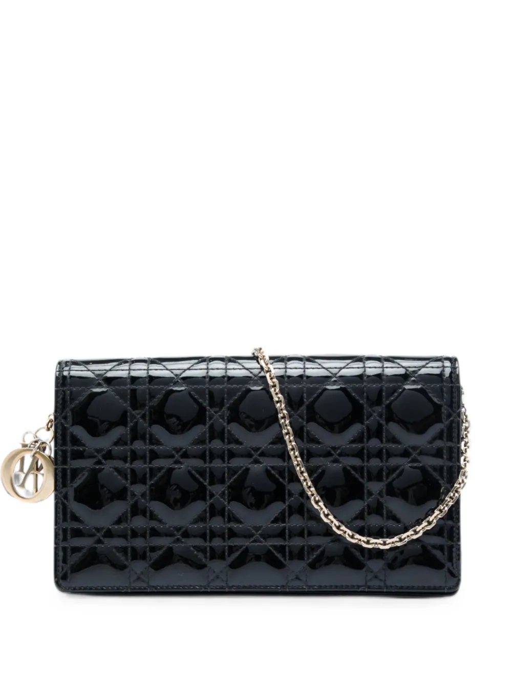 Christian Dior Pre-Owned 2019 Patent Cannage Lady Dior Chain Convertible Clutch crossbody bag - Schwarz
