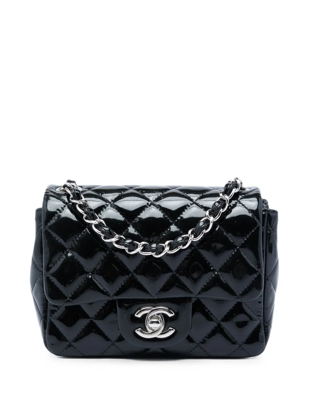 CHANEL Pre-Owned Borsa a tracolla squadrata Classic mini con battente e finitura lucida 2013-2014 - Nero