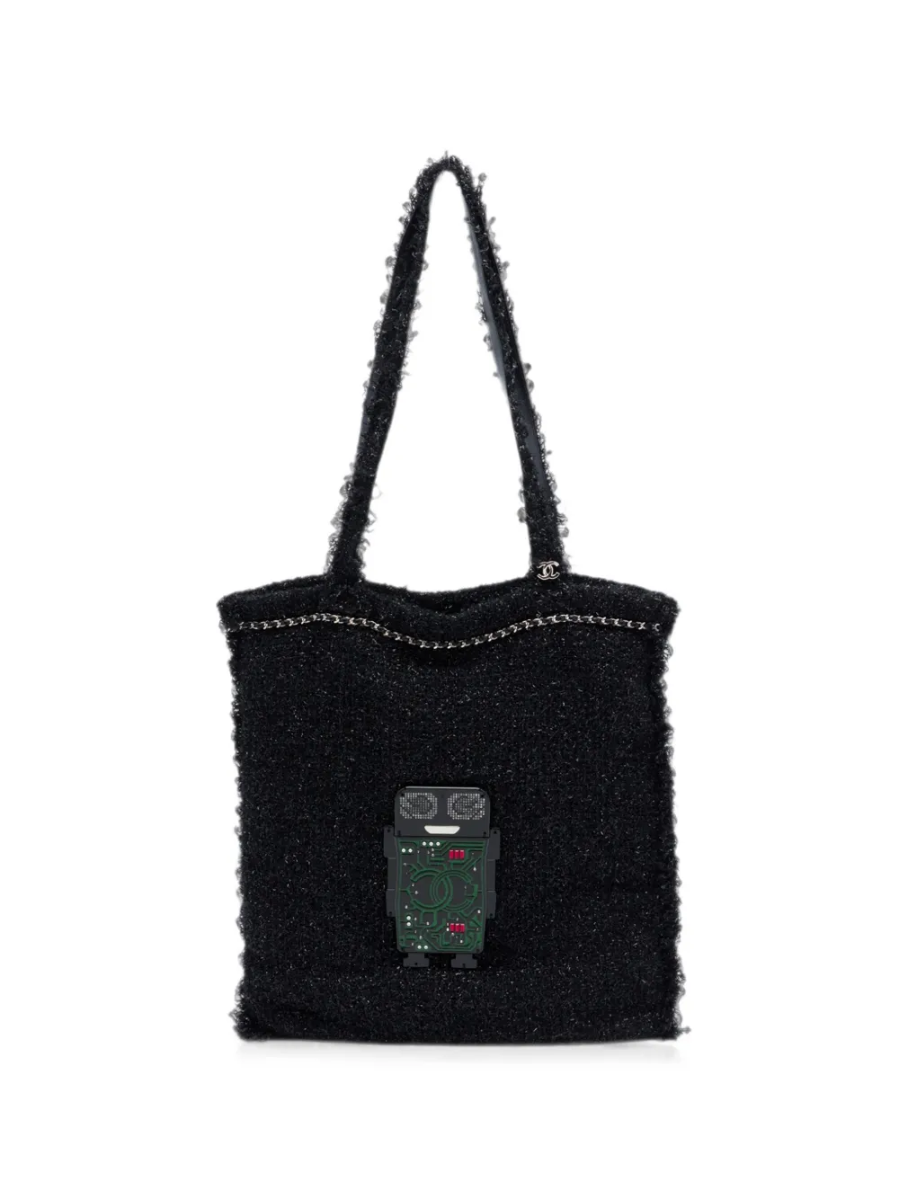 CHANEL Pre-Owned 2017-2018 Large Resin Embellished Tweed Robot Shopping tote bag - Schwarz