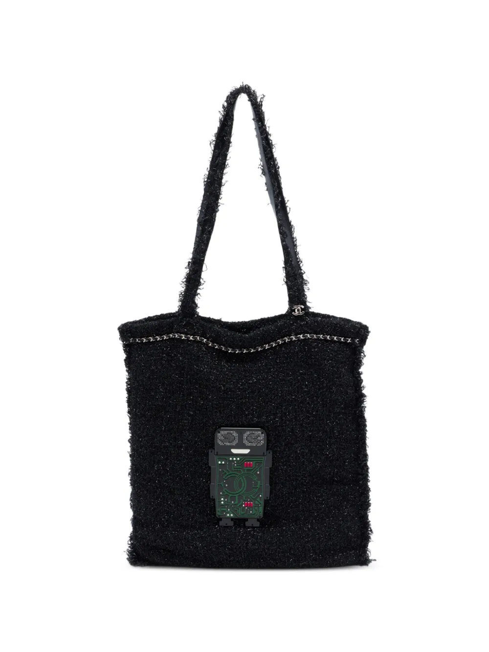 CHANEL Pre-Owned 2017-2018 Large Resin Embellished Tweed Robot Shopping tote bag - Nero