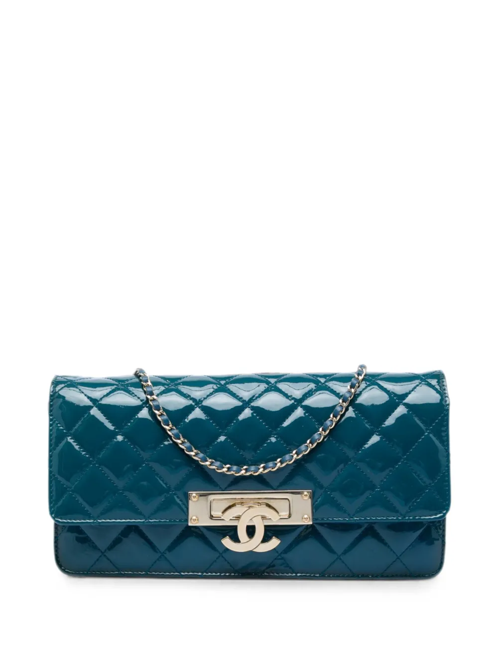 CHANEL Pre-Owned 2014-2015 Quilted Patent Golden Class East West Wallet on Chain crossbody bag - Blau