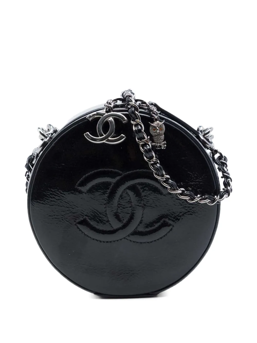 CHANEL Pre-Owned 2018-2019 CC Patent Round as Earth Bag satchel - Nero