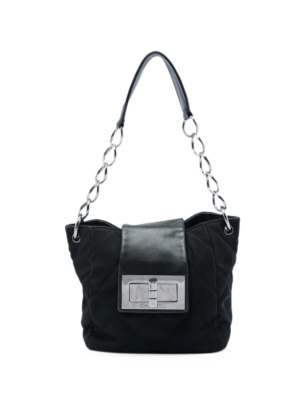 CHANEL Pre-Owned 2004-2005 Giant Mademoiselle Schultertasche aus gestepptem Lammleder mit Drehverschluss - Schwarz