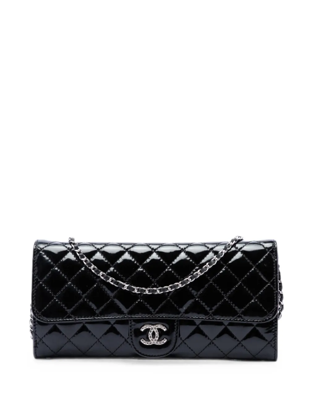 CHANEL Pre-Owned 2010-2011 Brilliant East West Flap Schultertasche aus gestepptem Lackleder mit Kette - Schwarz