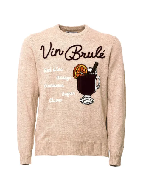 MC2 Saint Barth beige heron crewneck knit with Vin Brulé intarsia and embroidery