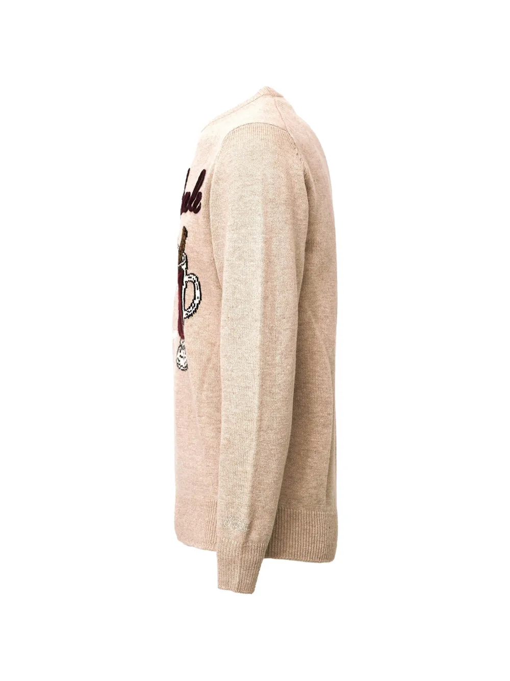 MC2 Saint Barth beige heron crewneck knit with Vin Brulé intarsia and embroidery