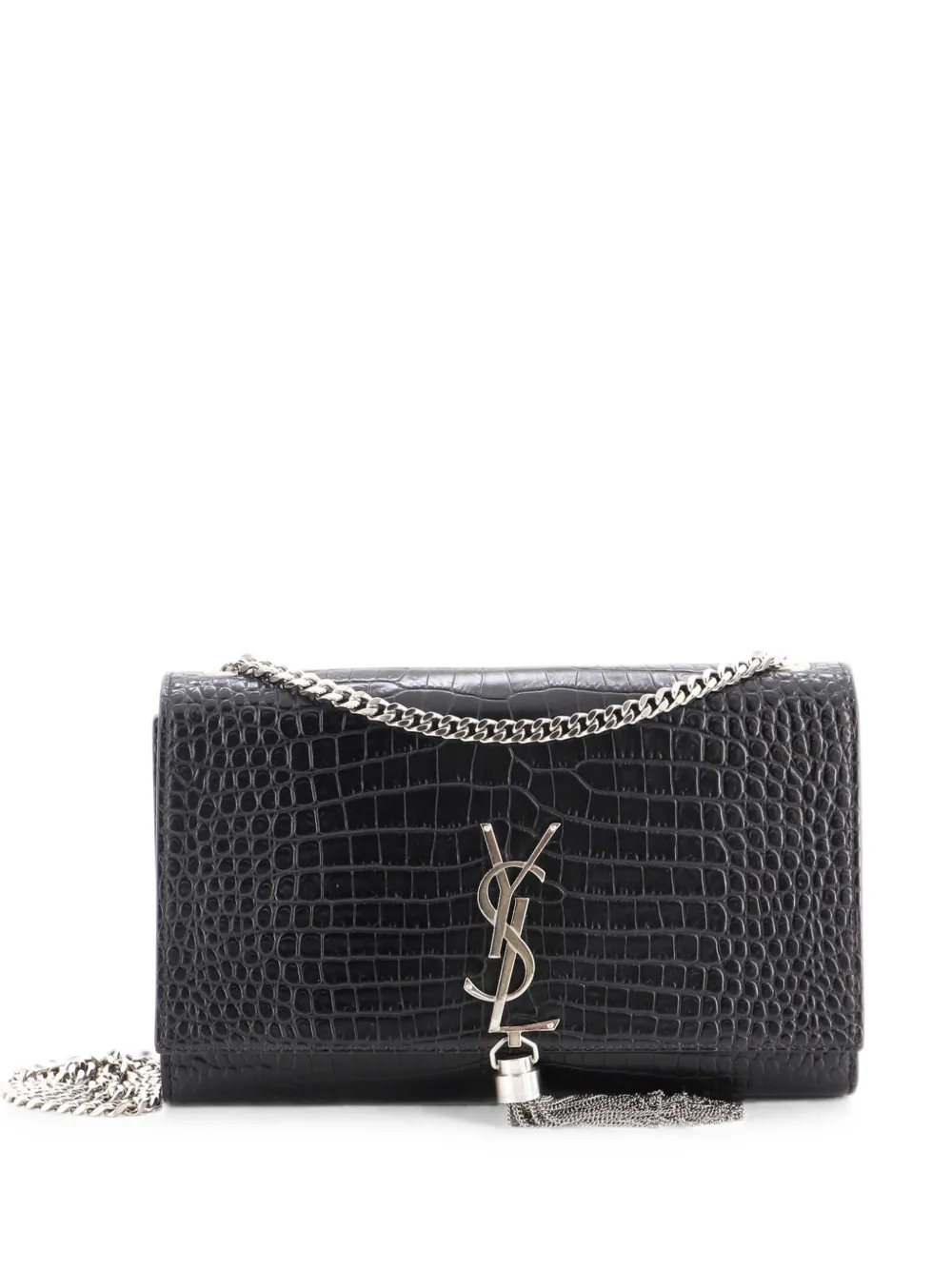 Saint Laurent Pre-Owned Classic Monogram Tassel Crocodile Embossed Leather Medium crossbody bag - Schwarz