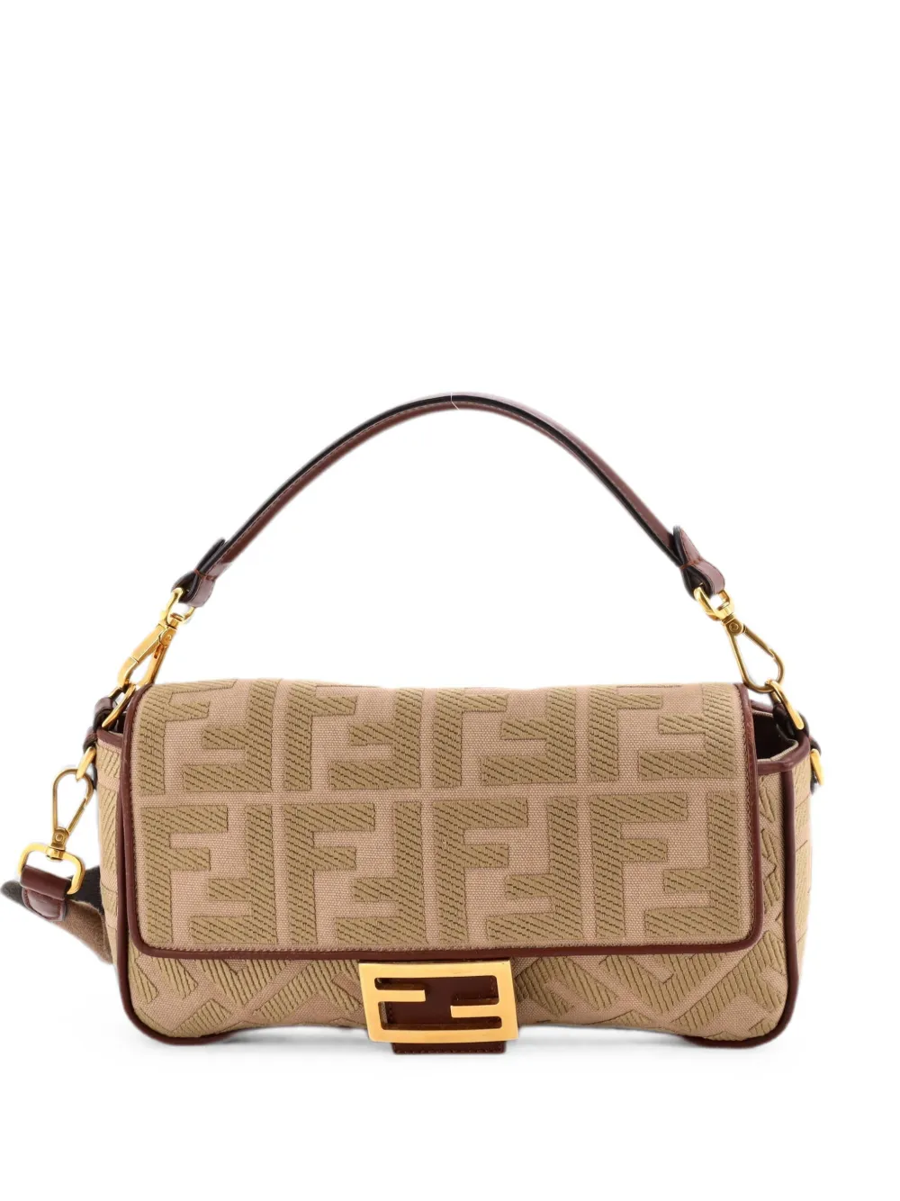 Fendi Pre-Owned Baguette NM Bag Zucca Embroidered Canvas Medium shoulder bag - Braun