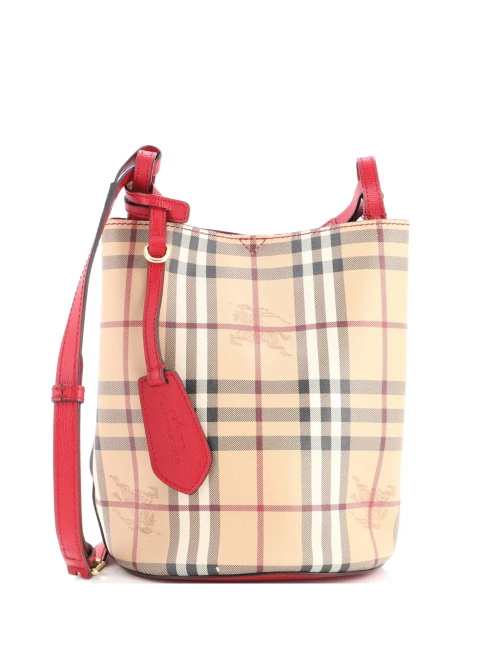 Burberry Pre-Owned Borsa a secchiello Lorne piccola in tela cerata con motivo Haymarket Check - Rosso