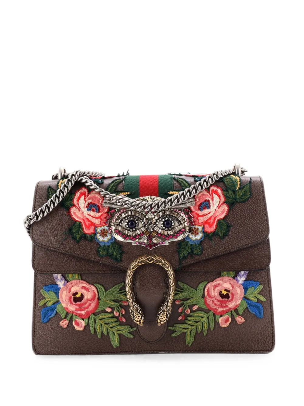 Gucci Pre-Owned Web Dionysus Bag Embellished Leather Medium shoulder bag - Marrone