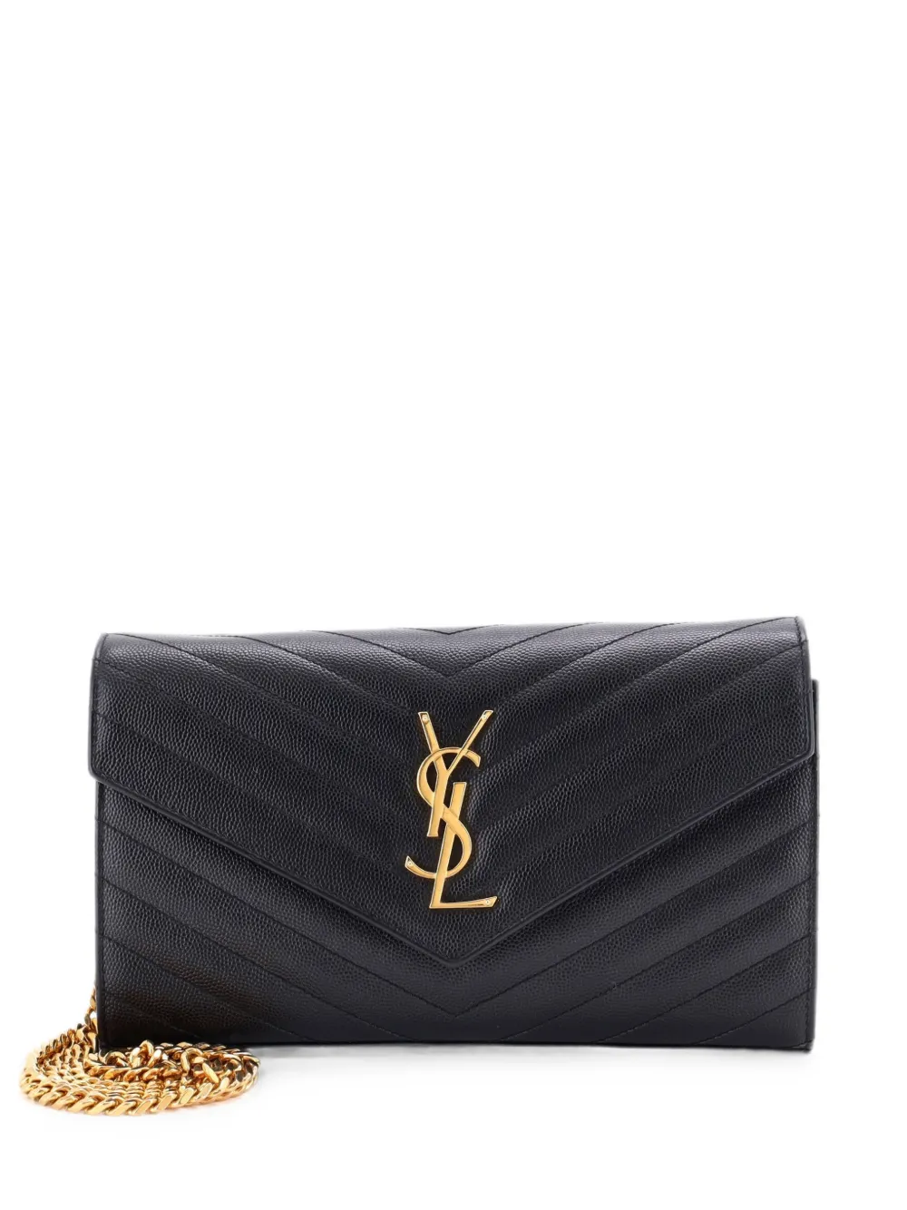 Saint Laurent Pre-Owned Classic Monogram Wallet on Chain Matelasse Chevron Leather Medium crossbody bag - Schwarz