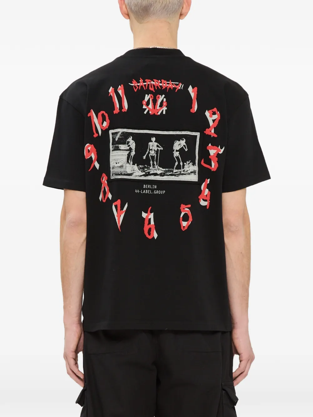 44 LABEL GROUP Time T-shirt met skelet-print en logoprint Zwart