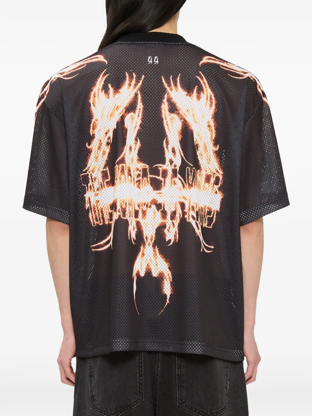 44 LABEL GROUP Y2K World Fire Soccer T-shirt met grafische print Zwart