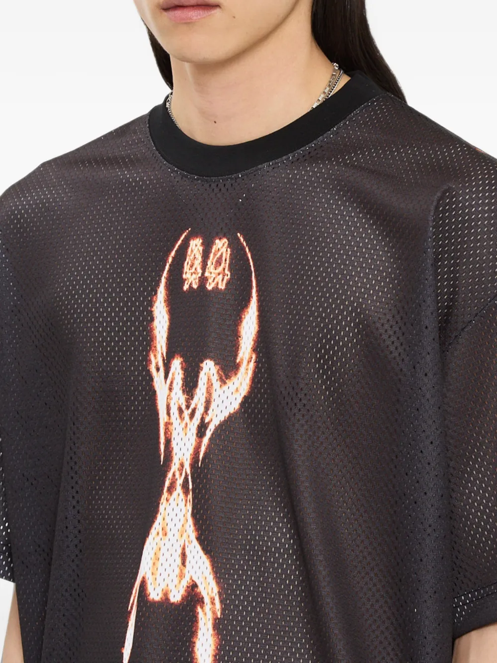44 LABEL GROUP Y2K World Fire Soccer T-shirt met grafische print Zwart