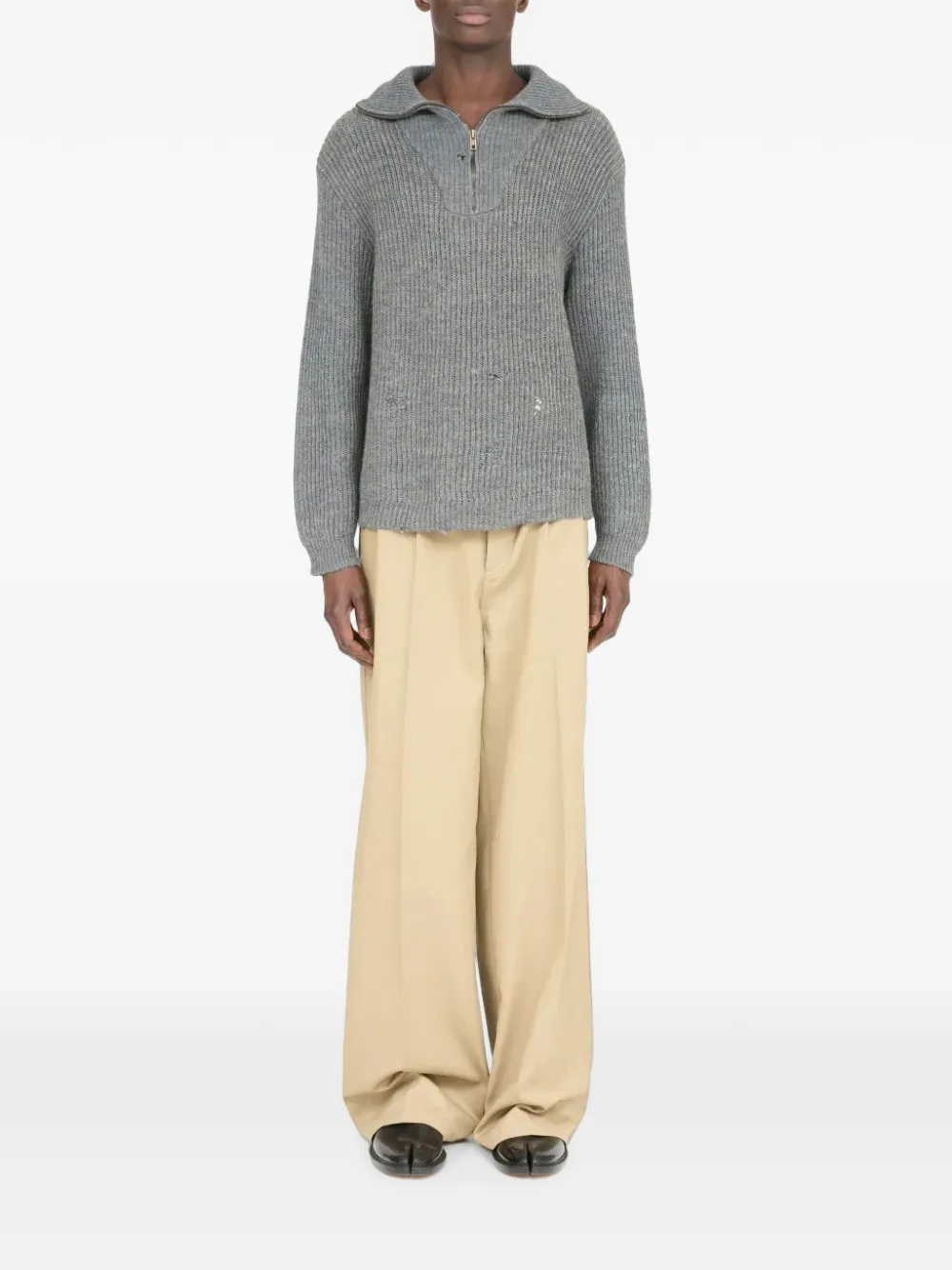 Maison Margiela Gerafelde ribgebreide trui Grijs