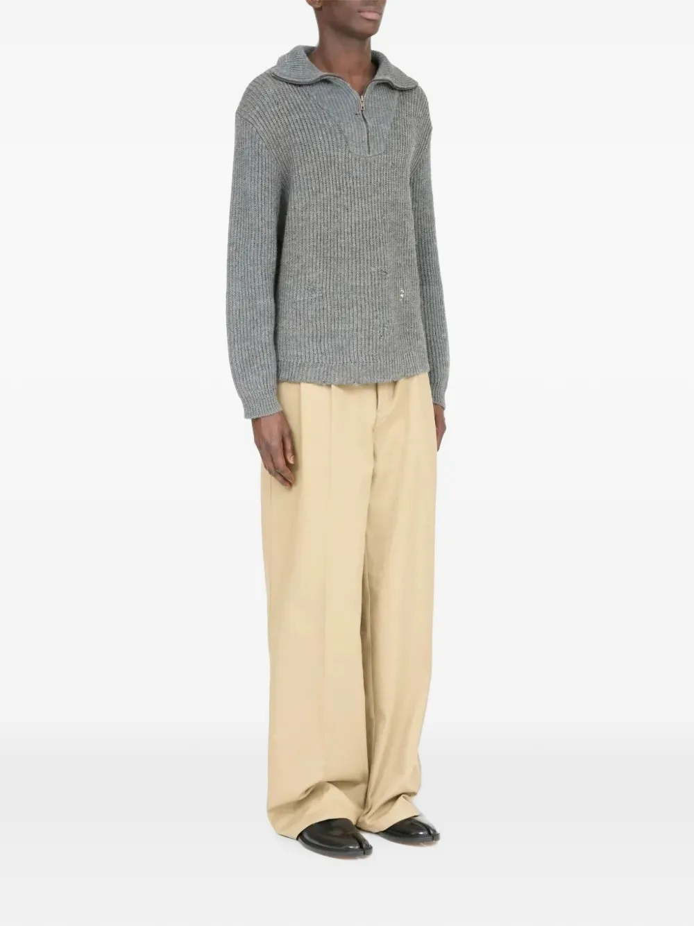 Maison Margiela Gerafelde ribgebreide trui Grijs