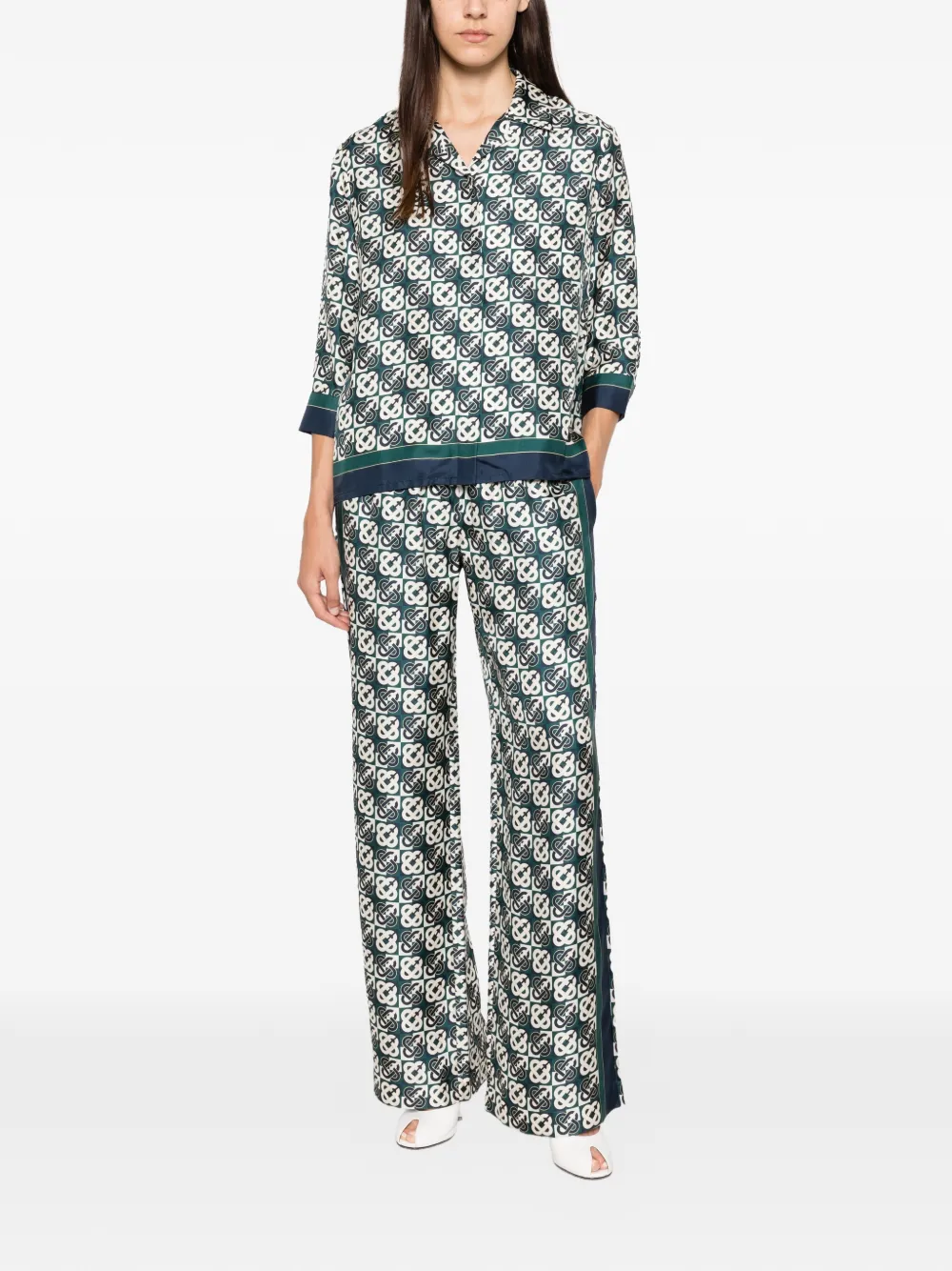 Casablanca Broek met monogramprint Groen