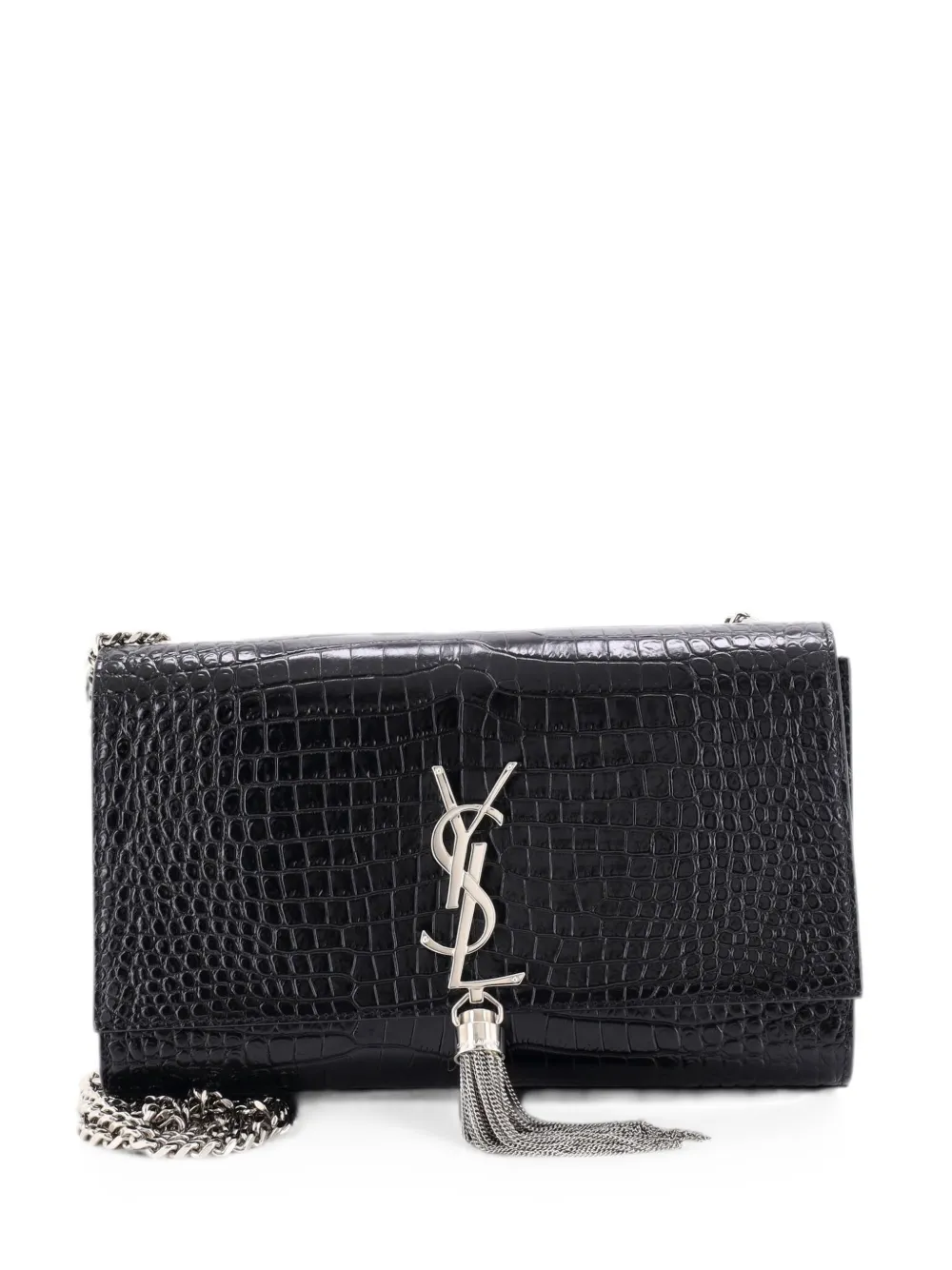 Saint Laurent Pre-Owned Classic Monogram Tassel Crocodile Embossed Leather Medium crossbody bag - Schwarz