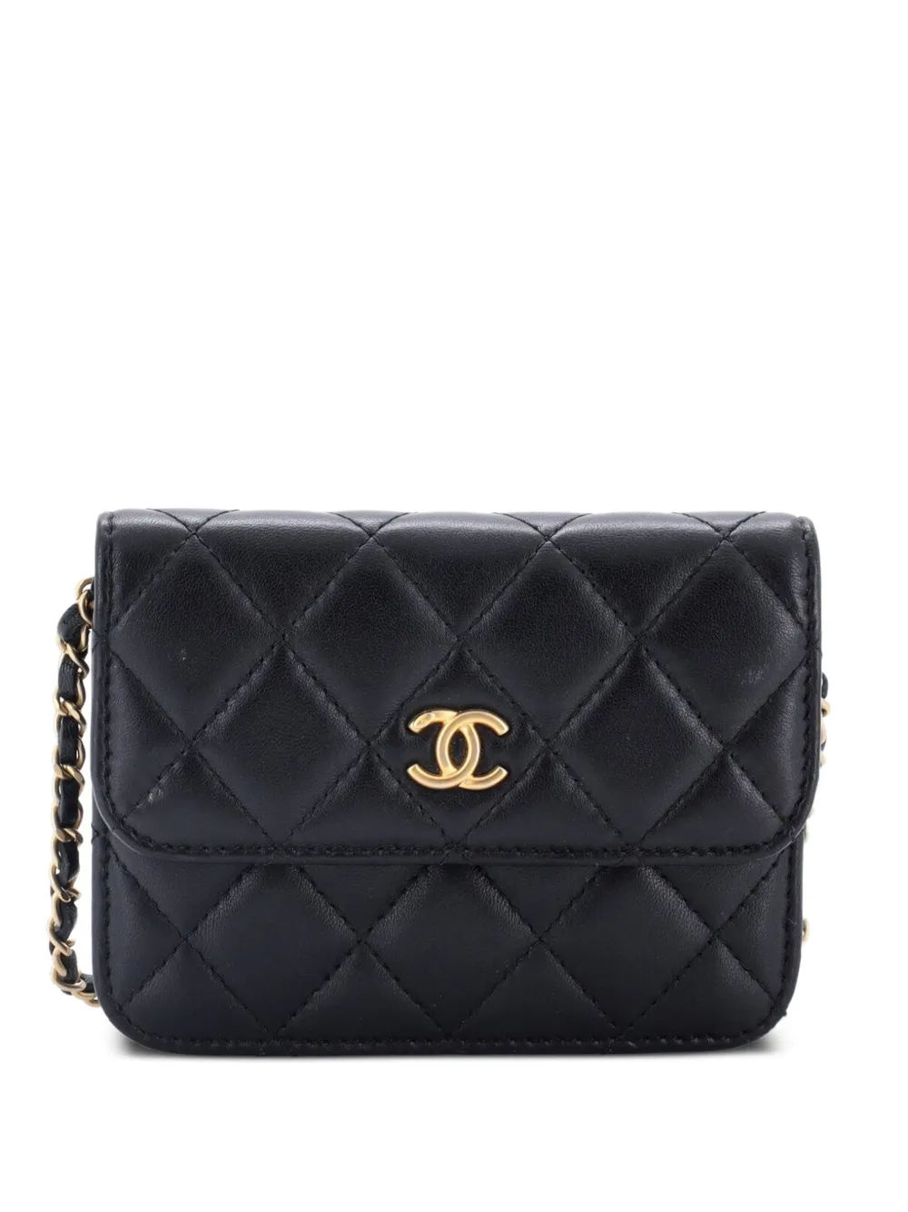 CHANEL Pre-Owned Pearl Crush Flap Clutch with Chain Quilted Lambskin Mini crossbody bag - Nero