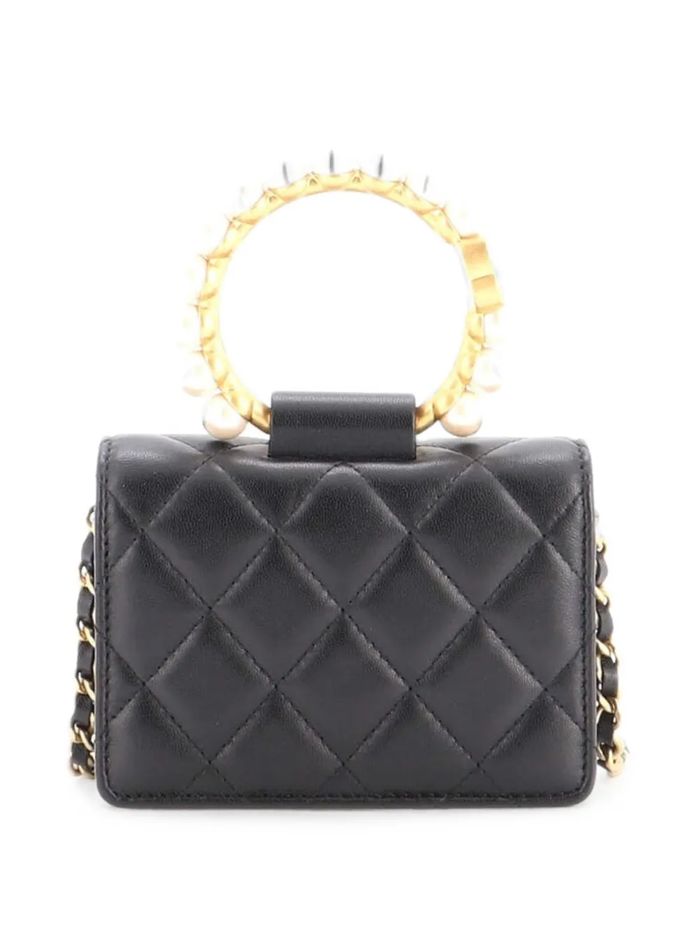 CHANEL Pre-Owned Clutch aus Lammleder mit Perlen und Kette - Schwarz