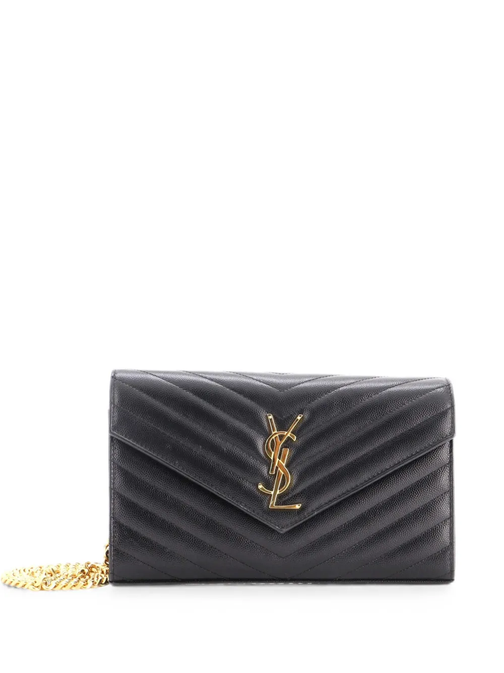 Saint Laurent Pre-Owned Classic Monogram Wallet on Chain Matelasse Chevron Leather Medium crossbody bag - Nero