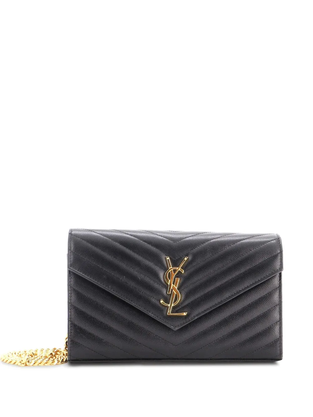 Saint Laurent Pre-Owned Classic Monogram Wallet on Chain Matelasse Chevron Leather Medium crossbody bag - Nero